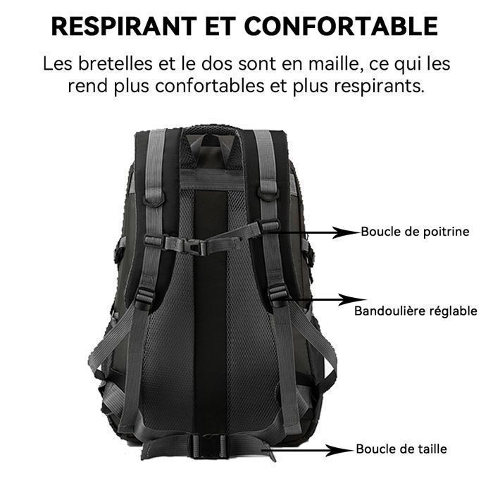 Sac à Dos Randonnée 60L Alpini Imperméable - 5 Compartiments, Réglable, Unisexe, Neuf
