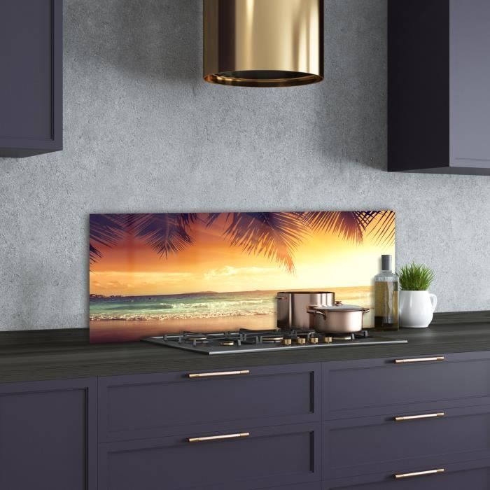 Panneau De Crédence Cuisine Sur Verre Tulup 120x60 Cm - Plage Tropicale