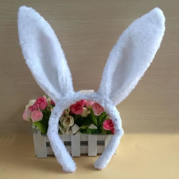 AYNKH 2 Bandeaux Oreilles De Lapin En Peluche – Pliable Et Doux, Accessoire Cosplay Carnaval Pour Enfant Et Adulte, Blanc/rose/kaki