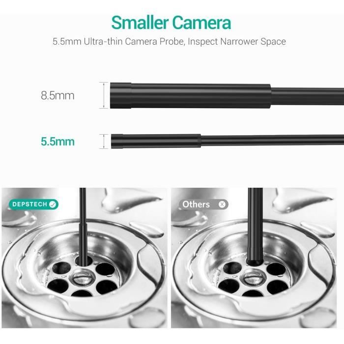 DEPSTECH Endoscope USB 720P Caméra Endoscopique Sonde Étanche IP67 de 5,5mm Caméras d'inspection