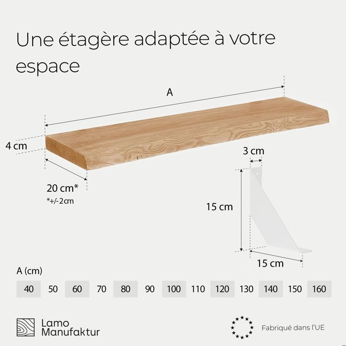 Étagère Murale En Bois Massif Frêne LAMO Regalbrett - Longueur 60 Cm - Style Moderne - Neuf