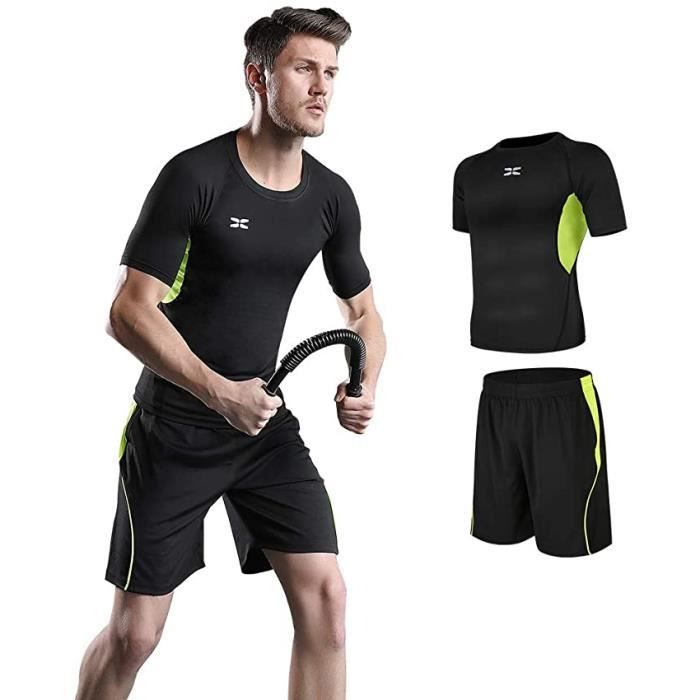 Ensemble de vêtements de sport homme - Maillot, short et collant Running  Fitness respirant et séchage rapide Noir main en soutenant - Cdiscount Sport