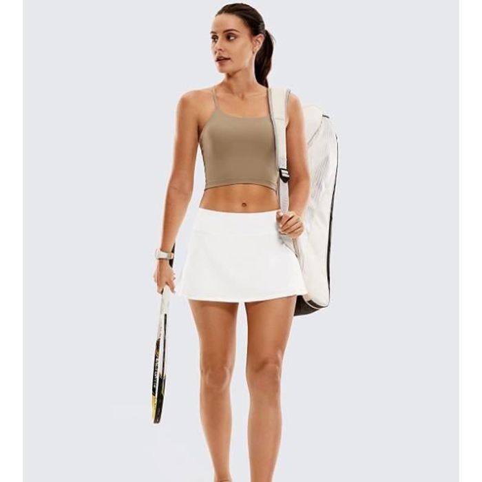 Femme Sport Jupe de Golf Tennis Mini Skorts Short avec Poche Blanc