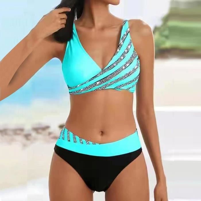 Maillot de bain Femme 2 pièces Stretch Col rond Sans manche Natation Plage  Imprimé - Cdiscount Sport