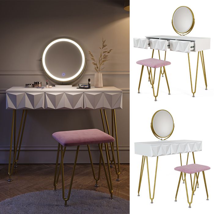 Coiffeuse avec miroir en bois aggloméré stratifié Blanc H. 79 x l. 120