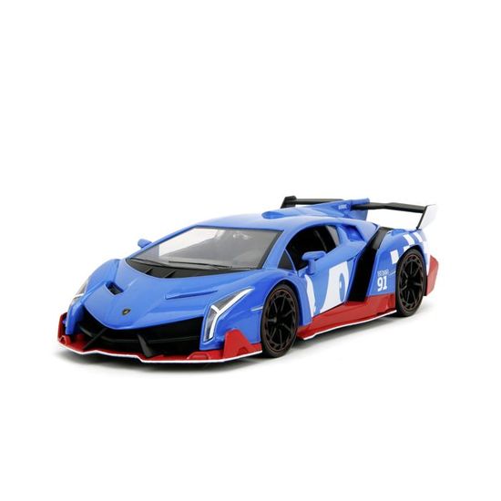 Voiture Sonic Lamborghini Veneno 1:24 Jada - Métal Moulé, Roue Libre, Parties Ouvrables + Figurines Sonic