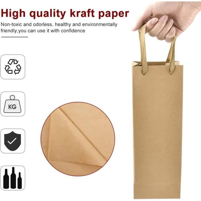 15 PCS Sac Cadeau pour Bouteille de Vin en Papier Kraft Pochette