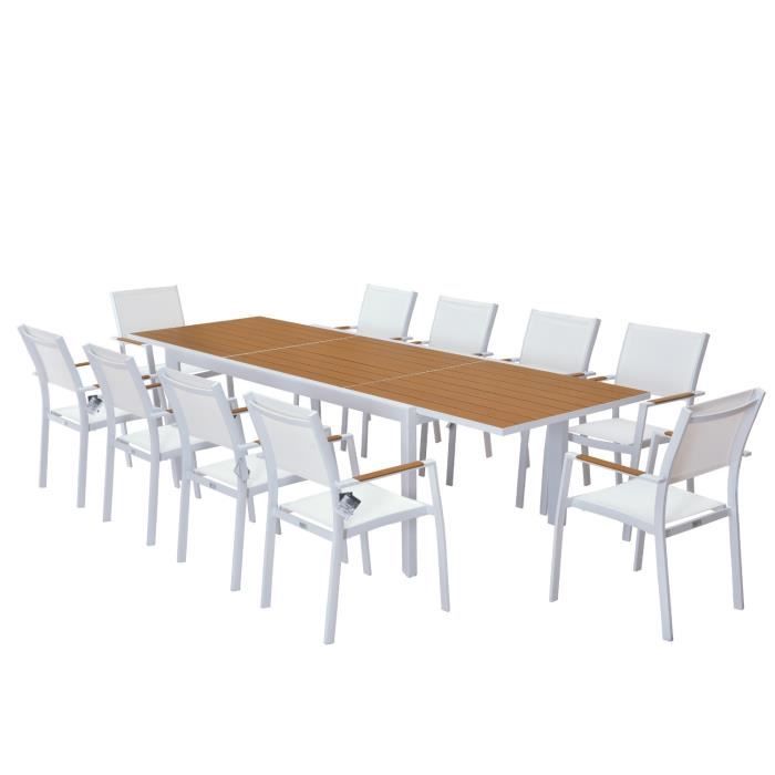 Table de jardin extensible aluminium blanche 200/300cm + 10