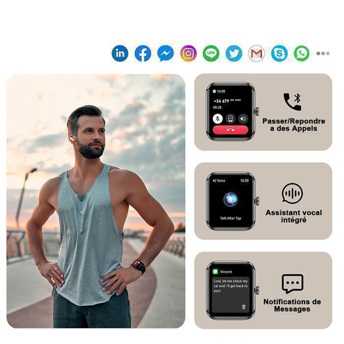 Montre Connect e Homme Femme Appel Bluetooth FeipuQu Montre