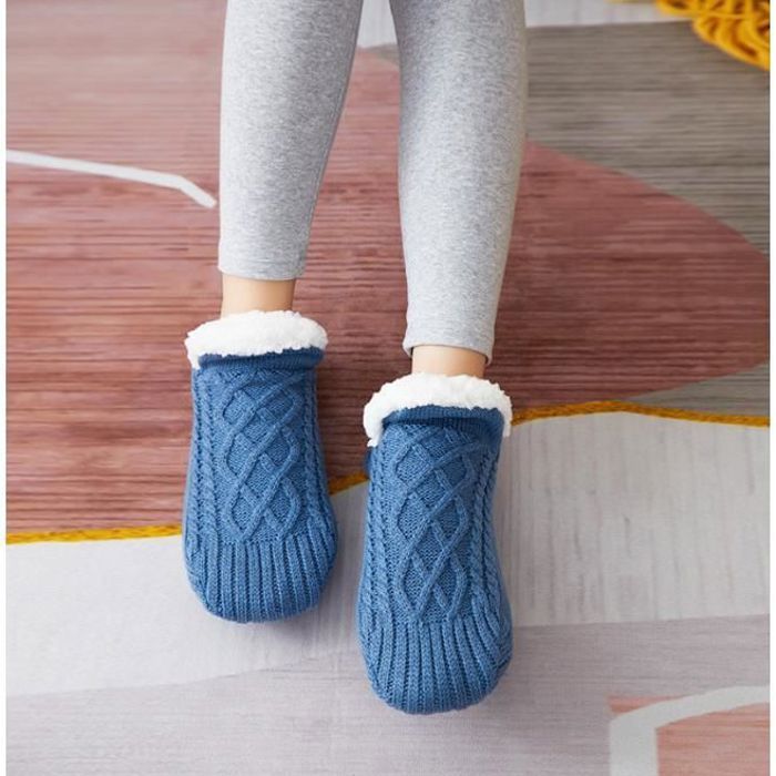 Chaussettes Épaisses Homme Antidérapantes - Doublure Polaire - Motif Norvégien - Cadeau Cocooning