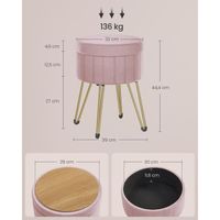 Tabouret De Coiffeuse Avec Rangement SONGMICS – Velours Doux, Pieds Réglables, Compartiment 10,3 L – Rose Bonbon, 40x30x50 Cm, Charge 200 Kg - 5