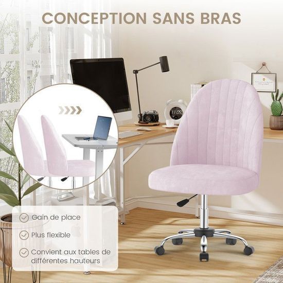 Chaise De Bureau En Velours Rose WOEOA - Pivotante Ergonomique Jusqu'à 135 Kg