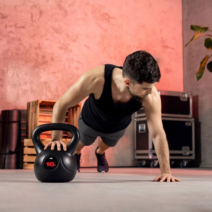 Kettlebell en Vinyle Antidérapant 16 kg Hop-Sport, Bouilloire de