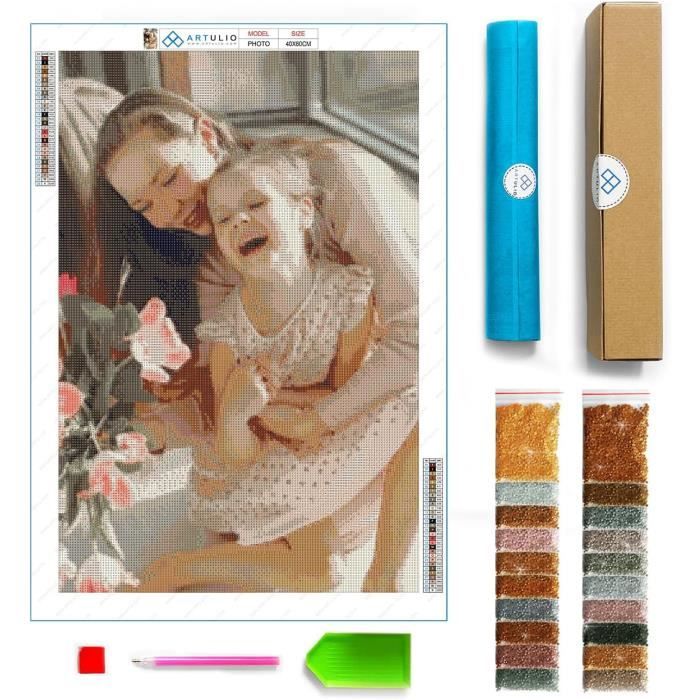 Diamond Painting Personnalisé - Transforme Ta Photo En Tableau 5D Strass - Kit Complet 30x40cm, Outils Inclus - DIY Adulte, Cadeau Unique