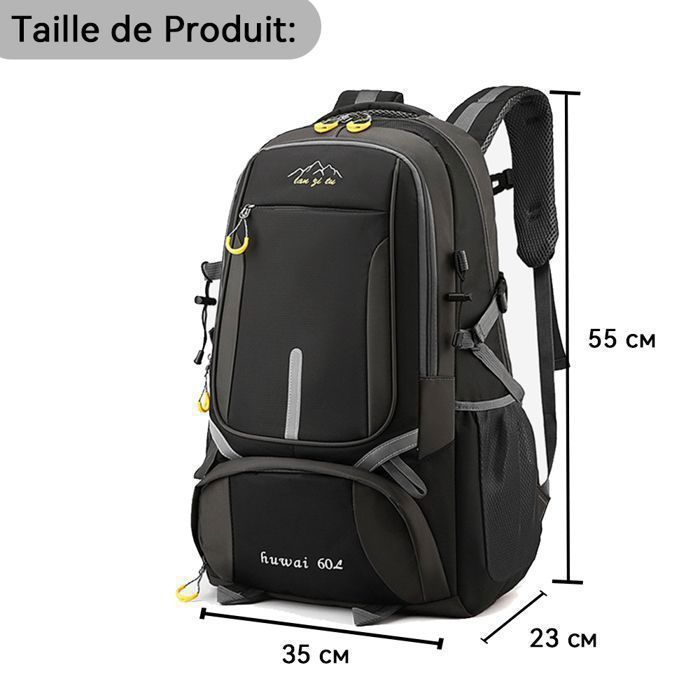 Sac à Dos de Randonnée 60L, Grande Capacité Imperméable Multi