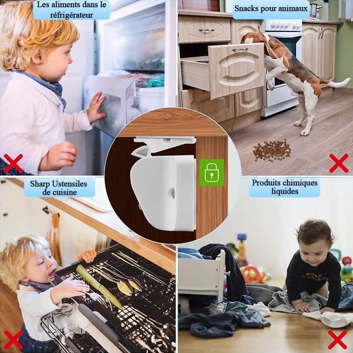 Sécurité Bébé placard Bloque Porte - Sécurité Enfant Tiroir Verrous  Magnétique Cabinet de sécurité (4 serrures + 1 Clés) @fml - Cdiscount  Puériculture & Eveil bébé