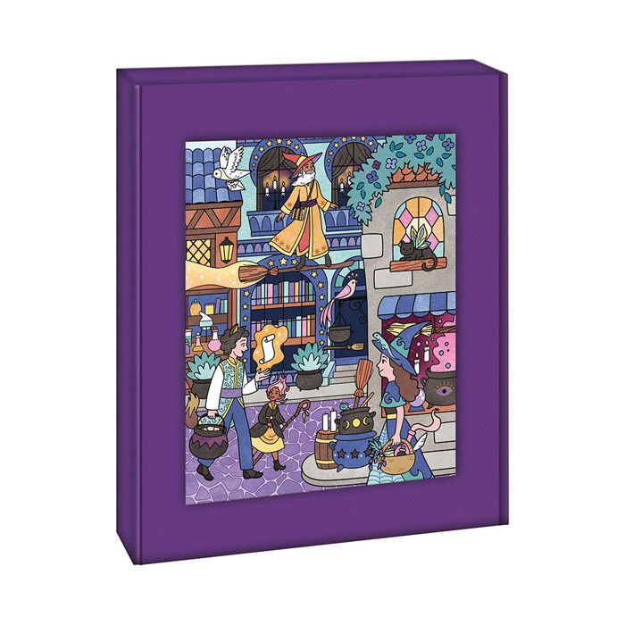 Kit Loisir Créatif Janod Magic School - 4 Tableaux Pailletés à Peindre à L'Aquarelle - Enfant 7-12 Ans