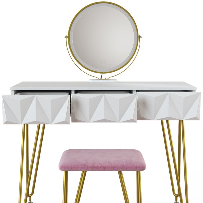 Coiffeuse Ruby Vicco 100cm Avec Miroir LED - Table Maquillage 3 Tiroirs