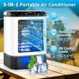 Climatiseur portable à brumisation et réfrigération, trois vitesses de ventilation, lumières sept couleurs, câble de données USB.