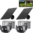 Ctronics Caméra surveillance solaire extérieure 2,5K 4MP WiFi Lot de 2 avec Panneau solaire Batterie et détection humaine PIR-0