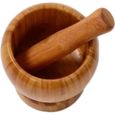 1Pcs Mortier et Pilon en Bois et Bambou Naturel Ustensiles de Cuisine pour Pimenter Gingembre Herbe La Graine Ail-0