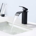 Auralum Robinet de Lavabo Cascade Noir Moderne, Robinet Salle de Bain pour Vasque à Poser, Mitigeur Lavabo Carré en Laiton