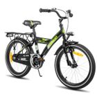 HILAND Vélo d'enfant - Roues 18" - 5-7 ans - Stabilisateurs - Porte-bagages arrière - Vélo de garçon- Noir