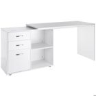 HOMCOM Bureau d'angle bureau droit modulable table de salle à manger 2 en 1 bureau informatique tiroirs x 3 + 2 niches MDF blanc