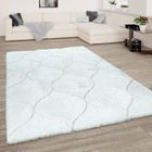 PACO HOME Tapis De Salon Shaggy Blanc Poils Longs Doux Moelleux Design 3D Motif Vagues [120x160 cm]