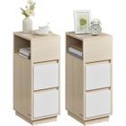 Tables de Chevet Étroite avec 2 Tiroirs et Compartiment Ouvert - VASAGLE - Beige Naturel et Blanc Nuage