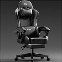 HLONONE Chaise Gaming, Siège de Bureau réglable, Fauteuil Gaming avec Repose-Pieds télescopique, Noir