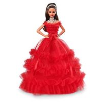 Poupée X9S23 2018 Holiday Doll - Brunette with Ponytail - Robe Rouge - 30e anniversaire