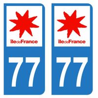 Lot 2 Autocollants Stickers plaque immatriculation voiture auto département 77 Seine-et-Marne Logo Région Ile-de-France