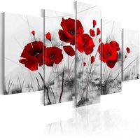 TD® tableau coquelicots rouge sur fond blanc toile peinture fleurs décoration murale 5 pcs vertical moderne champs sans cadre salon