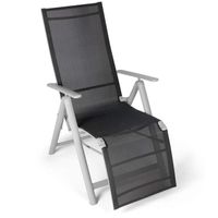 Transat relax de Jardin - VANAGE - Chaise pliante avec dossier et repose-pieds - Noir
