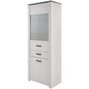 BUFFET - BAHUT  Vitrine contemporaine blanche perle, décor pin et chêne - L 75 cm - DEMEYERE