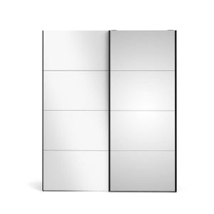 ARMOIRE DE CHAMBRE Veto Armoire à portes coulissantes B183 cm 1 porte et 1 porte miroir, noir mat et blanc brillant.