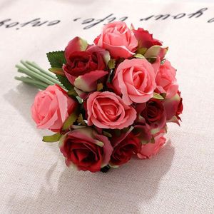 FLEUR ARTIFICIELLE Fleurs artificielles rose Bouquet De Soie Fête De 