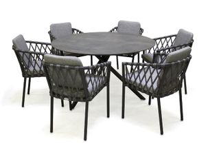 Ensemble table et chaise de jardin Table de jardin ronde PILAT-TB129 et 6 fauteuils PILAT-FT empilables