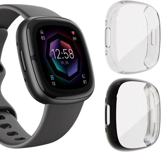 Kamita [3Pièces] Coque de Protection Diamant pour Fitbit Versa 4/Sense 2 avec Strass en pc Rigide Bumper de Protection Anti-Chocs Coque à Paillettes