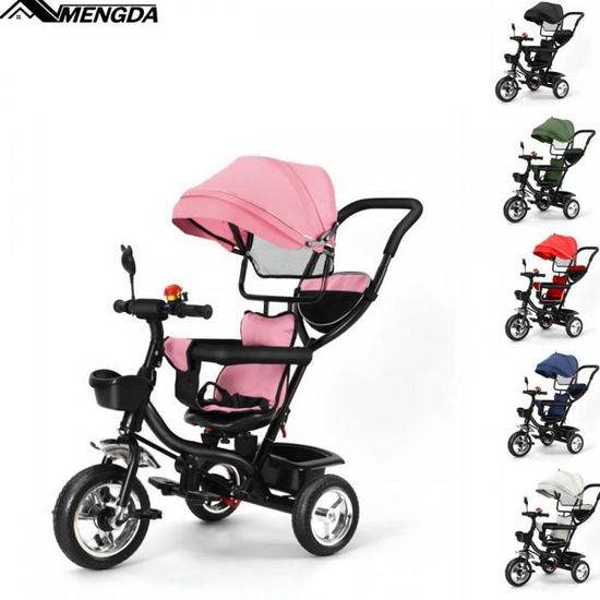 Tricycle évolutif 5 En 1 Pour Enfant - Avec Lumières, Musique Et Siège Inclinable - Poussette 4 Roues, Garde-corps Amovible - 9