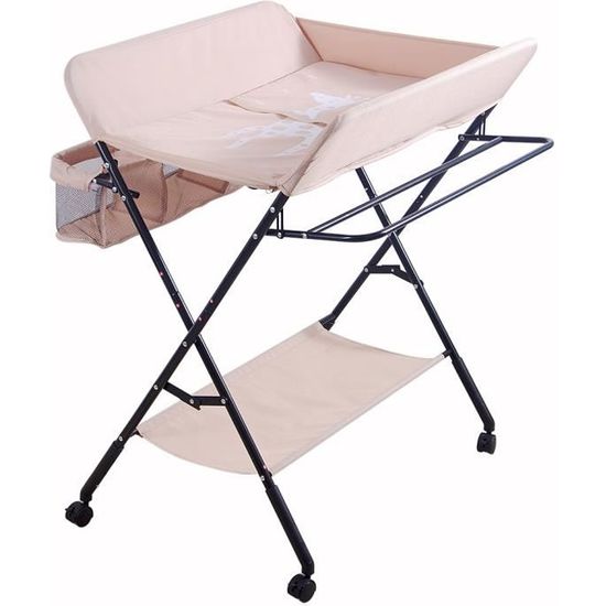 Table à langer bébé - POPS - pliable avec roues - réglable en hauteur - multifonctionnel - Rose