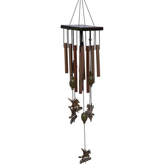 Carillon éolien Cheval En Métal Bronze Rouge - 90 Cm Avec 4 Tubes Et 7 Chevaux - Décoration Extérieure Jardin Terrasse - 7