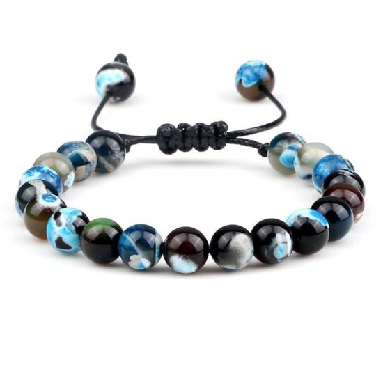 Bracelet Perles pour Femme et Homme Acier Cordon Nylon Bleu