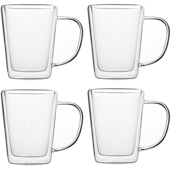 Tasse Expresso 4 Verres Double Paroi Recamania 350ml - Verre Borosilicate Café Chaud Ou Froid Tasses Double Paroi