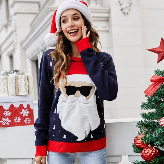 Pull De Noël Femme - Design 'Moche' Amusant - Manches Longues, Col Rond - Tissu Doux - Motifs Fêtes