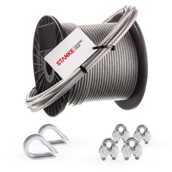 Câble Gainé Inox A4, 2/3 Mm, Structure 7x7 (49 Fils), PVC Transparent, Souple, Longueurs 10 à 250m, Couronne Ou Rouleau