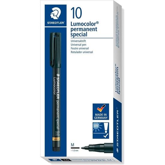 Staedtler Lumocolor Special, Feutres noirs indélébiles à pointe moyenne pour tout type d