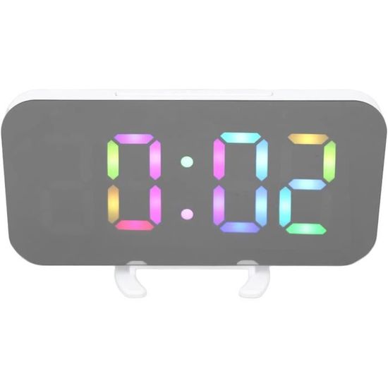 Réveil LED Miroir Avec Lumières RGB Et Veilleuse - 11 Couleurs, 12/24h, Luminosité Et Volume Réglables - Parfait Pour Table De Chevet Ou Décoration - 10