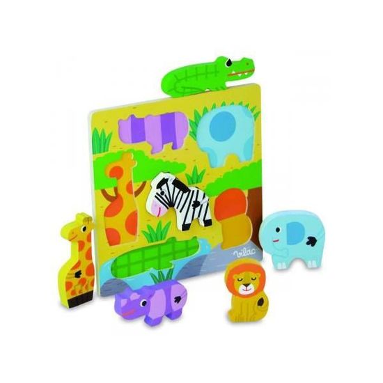 Vilac 4628 Gioco A Incastro In Legno Animali Della Savana | 6 Pezzi Per La Prima Infanzia | Puzzle Semplici Per Bambini In Legno Naturale